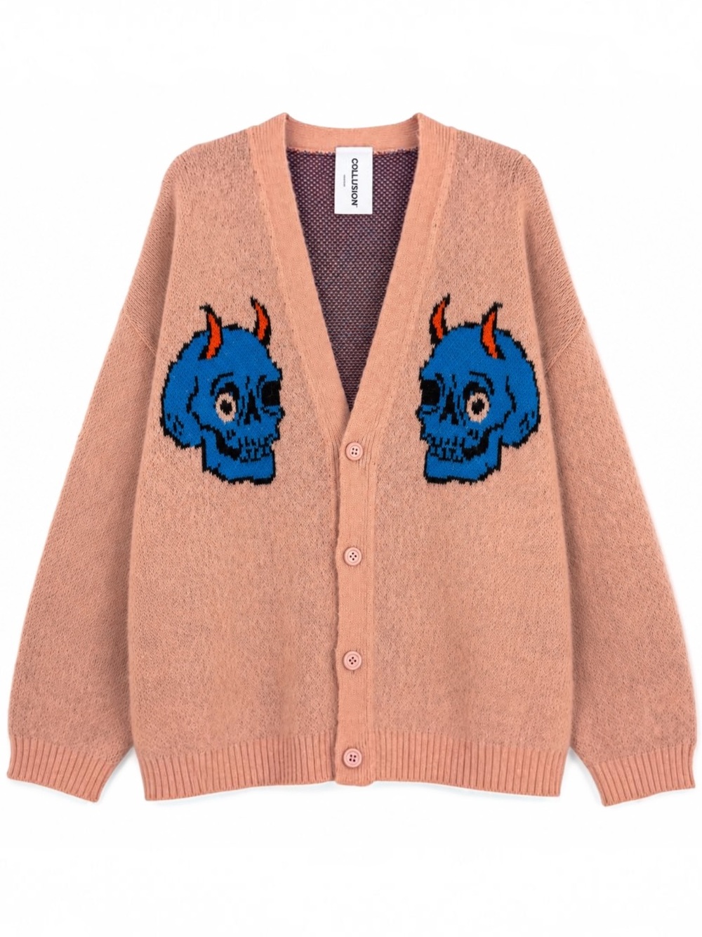 COLLUSION Pink Fuzzy Devil Skull Oversized Cardigan XL Made in UK
